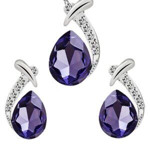 Exquisite 925 Sterling Silver Teardrop Necklace & Matching Earrings Jewelry Set